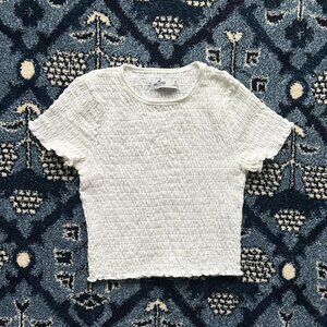 White Smocked Short Sleeve Top – Size S